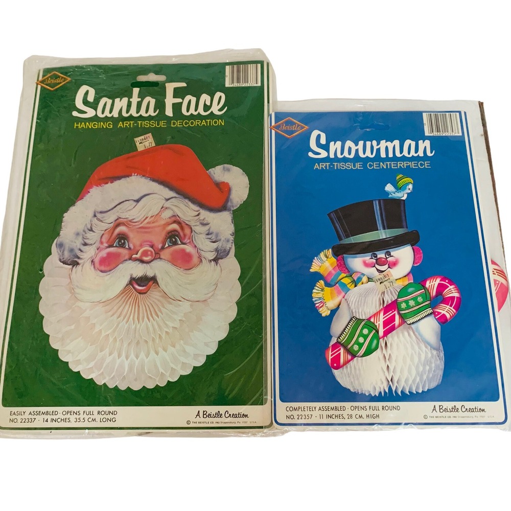 2 Beistle Creation Snowman & Santa Art-Tissue Honey Comb Centerpiece Decoration